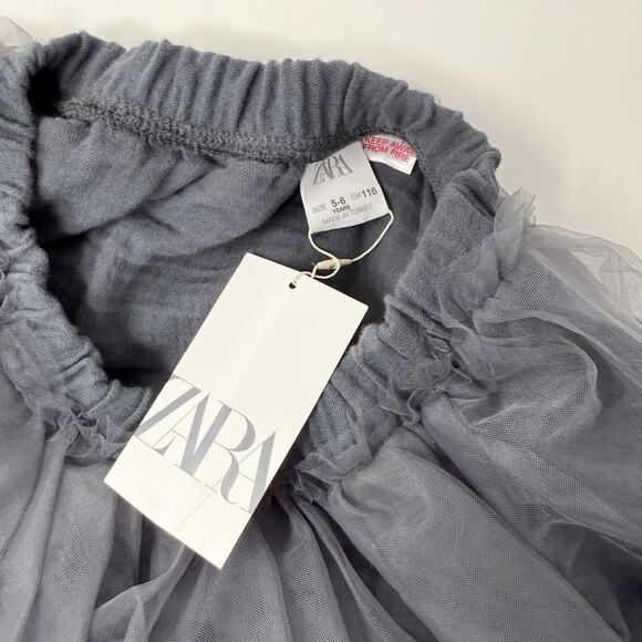 New Zara Girls 5-6 Y Dark Gray Tulle MIni Skirt Pull On Layered 5-6T NWT - Picture 5 of 7